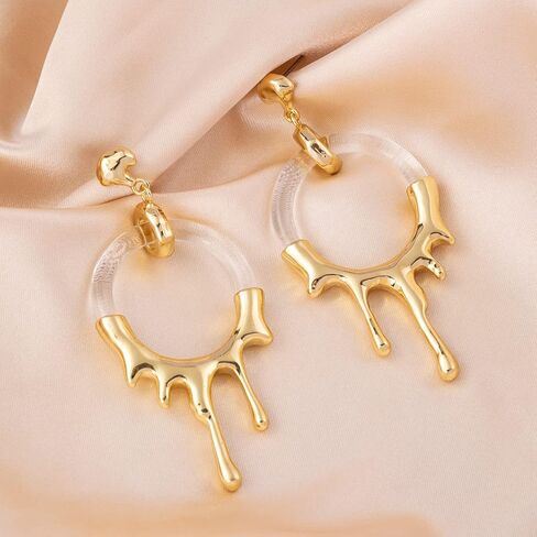 Statement Earring,Organic Shape Metal and Fluid Metal Shape with Touch of Transperant Resin,Resin Inlay Fluid Metal Drop Earring in Saudi Arabia