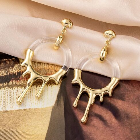 Statement Earring,Organic Shape Metal and Fluid Metal Shape with Touch of Transperant Resin,Resin Inlay Fluid Metal Drop Earring in Saudi Arabia