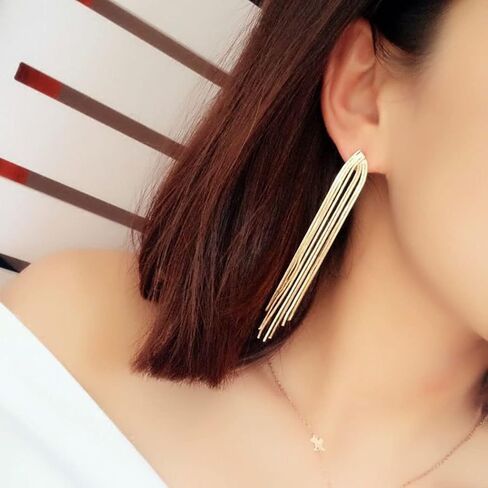Trendy Gold Long Tassel Earrings Simple Chandelier Tassel Chain Dangle Drop Earrings Bridesmaid Wedding Party Jewelry for Women Teen Girls in Kuwait