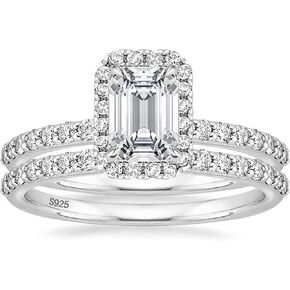 EAMTI 2CT 925 Sterling Silver Bridal Ring Sets Emerald Cut CZ Engagement Rings Vintage Promise Rings Wedding Bands for Women Size 3-12