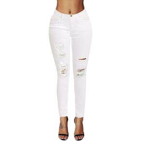 roswear Women's Essentials Ripped Mid Rise Destroyed Skinny Jeans