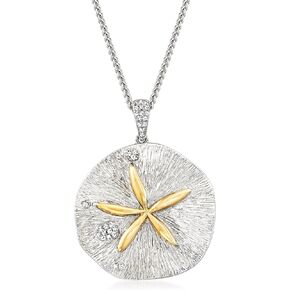 Ross-Simons 0.10 ct. t.w. Diamond Sand Dollar Necklace in Sterling Silver and 14kt Yellow Gold in Saudi Arabia