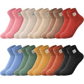 Eurzom 10 Pairs Smiling Face Socks Elastic Ankle Length Cotton Aesthetic Cute Lightweight Low Cut Women Socks for Teen Girl Many Kinds of Collocation in Kuwait
