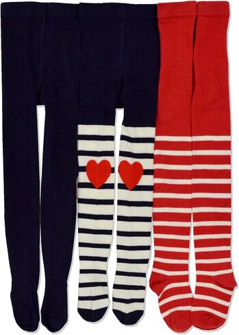 TeeHee Little Girls and Toddlers Fashion Tights 3 Pair Pack (3-5 Years, Stripe Heart) in Kuwait