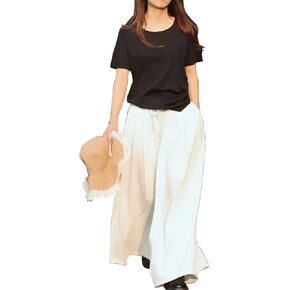 EXPOING Extra Wide Leg Denim Pants for Women Long Jeans Elastic Waist with Pockets Plus Size Loose Casual