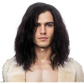 STfantasy Mens Black Wig Wavy Mid Length Synthetic Hair for Male Cosplay Winter Soldier Costume (Black) in Saudi Arabia