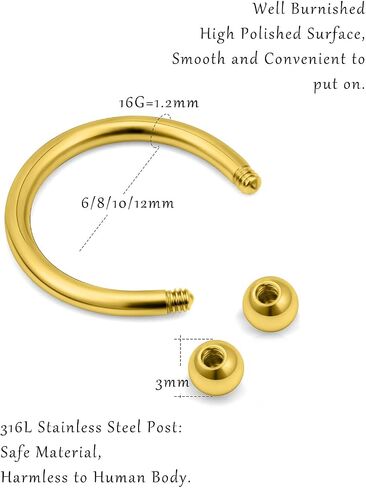 Ovxznts 16G Surgical Steel Nose Septum Horseshoe Hoop Earring Eyebrow Tragus Helix Lip Rings Piercing Jewelry in Kuwait