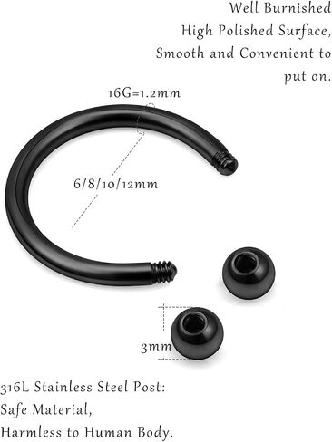 Ovxznts 16G Surgical Steel Nose Septum Horseshoe Hoop Earring Eyebrow Tragus Helix Lip Rings Piercing Jewelry in Kuwait