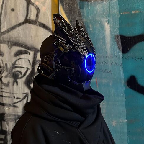JAUPTO Techwear Mask Punk Mask Helmet ,LED Light Cool Samurai Mask,Halloween Cosplay Anime mask in Saudi Arabia