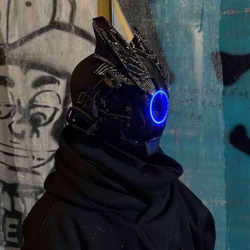 JAUPTO Techwear Mask Punk Mask Helmet ,LED Light Cool Samurai Mask,Halloween Cosplay Anime mask in Saudi Arabia