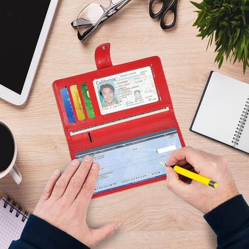 أغطية دفتر الشيكات - سجلات فحص RFID الجلدية لدفتر الشيكات الشخصي، محافظ للنساء والرجال مع حافظة حامل دفتر الشيكات (أرجواني) in Kuwait