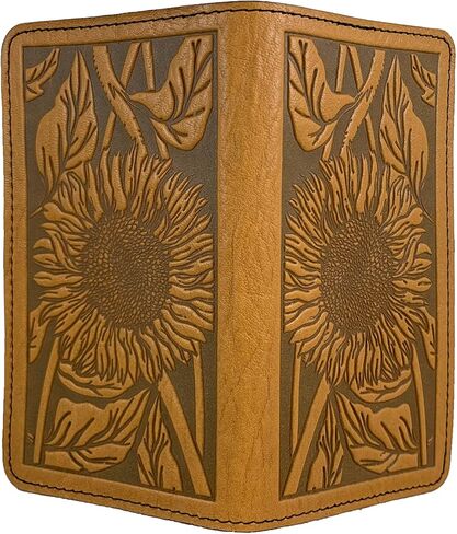 غطاء كتاب شيكات من الجلد الأصلي منقوش عليه عباد الشمس من Oberon، مقاس 9.95 × 16.51 سم، لون الآذريون، مصنوع في الولايات المتحدة الأمريكية in Kuwait