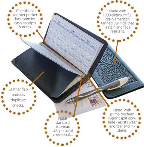 غطاء كتاب شيكات من الجلد الأصلي منقوش عليه عباد الشمس من Oberon، مقاس 9.95 × 16.51 سم، لون الآذريون، مصنوع في الولايات المتحدة الأمريكية in Kuwait