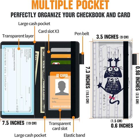 Checkbook Cover - Quality Printed Leather Personal RFID Blocking Check Book Credit Card Holder Wallet for Men and Women in Kuwait