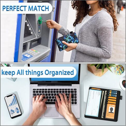 غطاء دفتر شيكات bvya للرجال والنساء مع حجب RFID، محافظ رفيعة مع حامل دفتر شيكات من الجلد المطبوع الفاخر مع حامل قلم ومقسم بلاستيكي شفاف مدمج للشيكات المكررة in Saudi Arabia