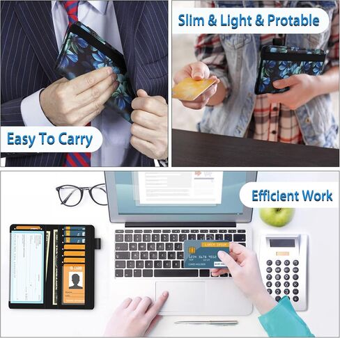 غطاء دفتر شيكات bvya للرجال والنساء مع حجب RFID، محافظ رفيعة مع حامل دفتر شيكات من الجلد المطبوع الفاخر مع حامل قلم ومقسم بلاستيكي شفاف مدمج للشيكات المكررة in Saudi Arabia