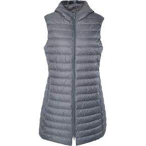ELFJOY Women's Long Down Vest Zipper Lightweight Puffer Jackets with Hood