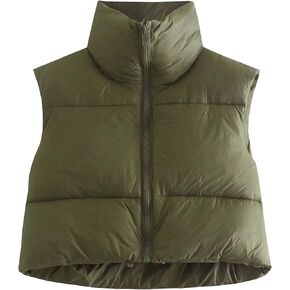 Athlisan Womens Cropped Puffer Vest Zip Up Stand Collar Sleeveless Padded Crop Vests