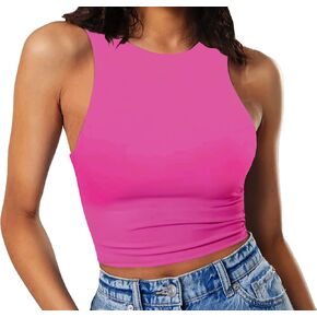 GEMBERA Women's High Neck Crop Tops Basic Racer Back Cropped Tank Sleeveless Shirts