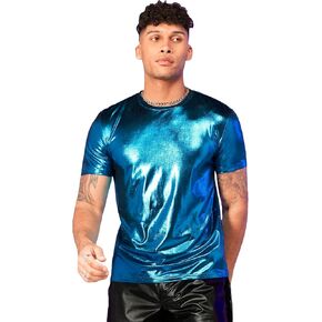 WDIRARA Men's Metallic Round Neck Short Sleeve Tee Party T Shirt Top