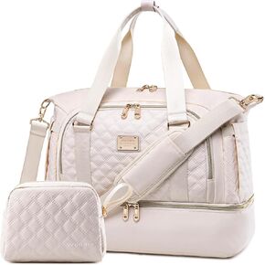 Weitars Gym Bag For Women,Travel Duffel Bag Weekender Bag,Sport Bag With Shoes Compartment And Wet Pocket,Large Carry On Bag Overnight Hospital Bag For Women Travel,Gym,Shopping (Beige)