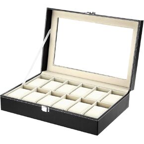 صندوق ساعة Uten، هدايا عيد الأب له، حافظة ساعة خشبية ذات 10 فتحات مع وسادة ساعة قابلة للإزالة، شاشة عرض بمشبك معدني، منظم صندوق الساعة للرجال والنساء، بني، خوخي، شفاف in Kuwait