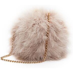 Flada Women's Faux Fluffy Feather Round Clutch Shoulder Bag