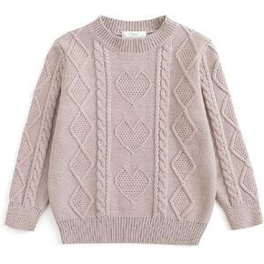 Curipeer Little Girls’ Knit Sweater Puff Sleeve Crew Neck Kids Pullover 2-9 Years