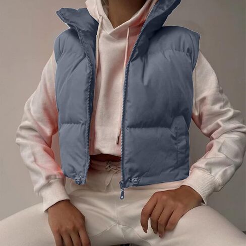 Shiyifa Women's Fashion High Neck Zipper Cropped Puffer Vest Jacket Coat in Saudi Arabia