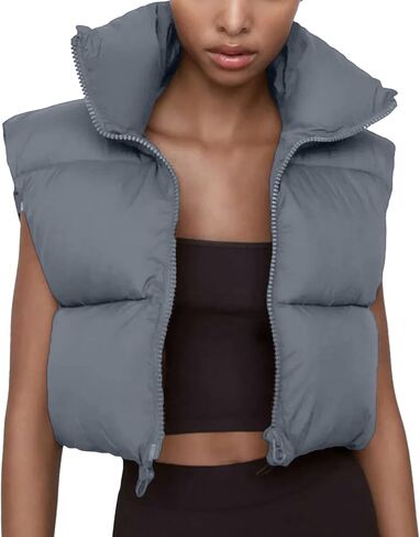 Shiyifa Women's Fashion High Neck Zipper Cropped Puffer Vest Jacket Coat in Saudi Arabia