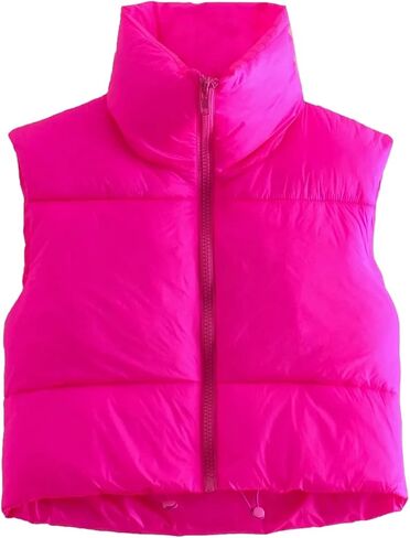 Shiyifa Women's Fashion High Neck Zipper Cropped Puffer Vest Jacket Coat in Saudi Arabia