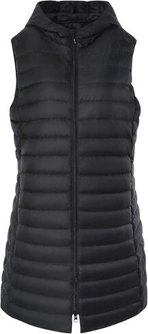 ELFJOY Women's Long Down Vest Zipper Lightweight Puffer Jackets with Hood in Kuwait