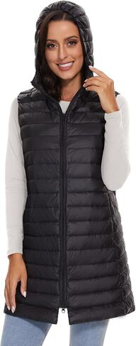 ELFJOY Women's Long Down Vest Zipper Lightweight Puffer Jackets with Hood in Kuwait