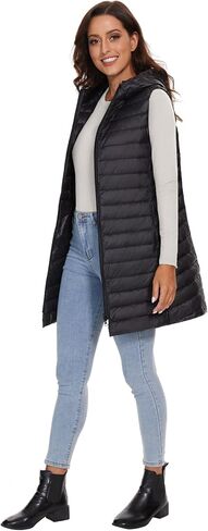 ELFJOY Women's Long Down Vest Zipper Lightweight Puffer Jackets with Hood in Kuwait
