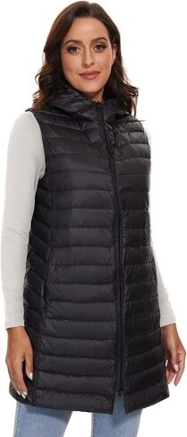 ELFJOY Women's Long Down Vest Zipper Lightweight Puffer Jackets with Hood in Kuwait