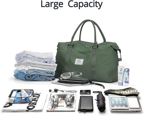 Travel Gym Bag for Women, LANBX Tote Bag Carry on Luggage Sport Duffle Weekender Overnight Bags with Wet Pocket (B-Olive Green) in Kuwait