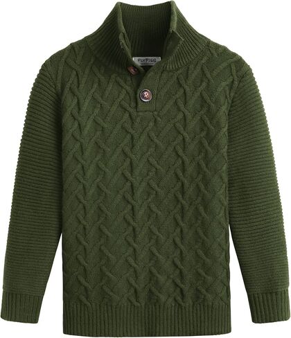 Boys Turtleneck Sweater Long Sleeve Cable Knit Button Up Pullover Winter Warm Tops for Kids 4-13 Years in Kuwait