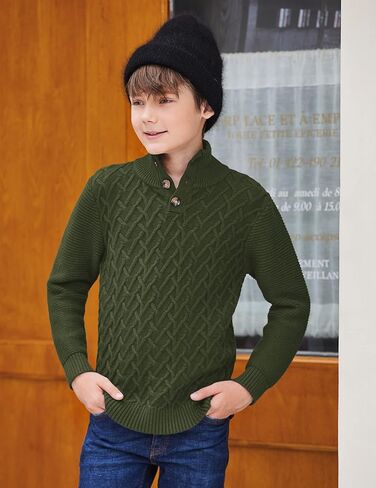 Boys Turtleneck Sweater Long Sleeve Cable Knit Button Up Pullover Winter Warm Tops for Kids 4-13 Years in Kuwait