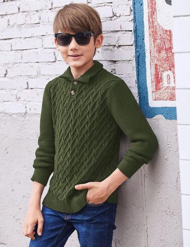 Boys Turtleneck Sweater Long Sleeve Cable Knit Button Up Pullover Winter Warm Tops for Kids 4-13 Years in Kuwait