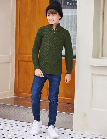 Boys Turtleneck Sweater Long Sleeve Cable Knit Button Up Pullover Winter Warm Tops for Kids 4-13 Years in Kuwait