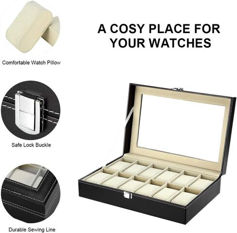 صندوق ساعة Uten، هدايا عيد الأب له، حافظة ساعة خشبية ذات 10 فتحات مع وسادة ساعة قابلة للإزالة، شاشة عرض بمشبك معدني، منظم صندوق الساعة للرجال والنساء، بني، خوخي، شفاف in Kuwait