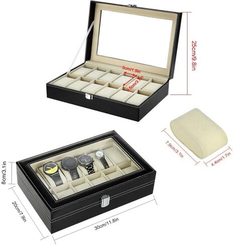 صندوق ساعة Uten، هدايا عيد الأب له، حافظة ساعة خشبية ذات 10 فتحات مع وسادة ساعة قابلة للإزالة، شاشة عرض بمشبك معدني، منظم صندوق الساعة للرجال والنساء، بني، خوخي، شفاف in Kuwait