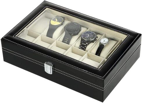 صندوق ساعة Uten، هدايا عيد الأب له، حافظة ساعة خشبية ذات 10 فتحات مع وسادة ساعة قابلة للإزالة، شاشة عرض بمشبك معدني، منظم صندوق الساعة للرجال والنساء، بني، خوخي، شفاف in Kuwait