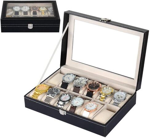 صندوق ساعة Uten، هدايا عيد الأب له، حافظة ساعة خشبية ذات 10 فتحات مع وسادة ساعة قابلة للإزالة، شاشة عرض بمشبك معدني، منظم صندوق الساعة للرجال والنساء، بني، خوخي، شفاف in Kuwait