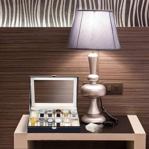 صندوق ساعة Uten، هدايا عيد الأب له، حافظة ساعة خشبية ذات 10 فتحات مع وسادة ساعة قابلة للإزالة، شاشة عرض بمشبك معدني، منظم صندوق الساعة للرجال والنساء، بني، خوخي، شفاف in Kuwait