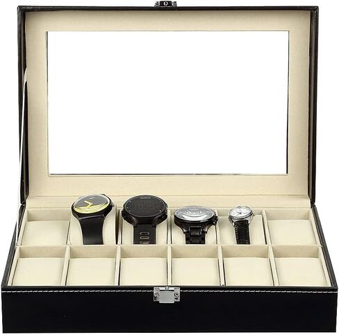 صندوق ساعة Uten، هدايا عيد الأب له، حافظة ساعة خشبية ذات 10 فتحات مع وسادة ساعة قابلة للإزالة، شاشة عرض بمشبك معدني، منظم صندوق الساعة للرجال والنساء، بني، خوخي، شفاف in Kuwait