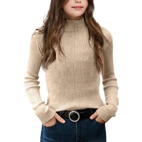 Girls Sweaters Kids Long Sleeve Turtleneck Pullover Jumper Tops in Kuwait