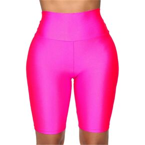 Hupplle Women's 80s Shorts Neon Shiny Biker Shorts High Waisted Stretchy Yoga Workout Running Active Shorts