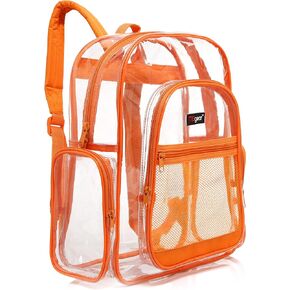 17 Inch Clear PVC Backpack with Green Trim and 5 Zipper Compartments, Transparent School Bookbag for Boys Girls, Travel or Work Bag for Men Women in Kuwait