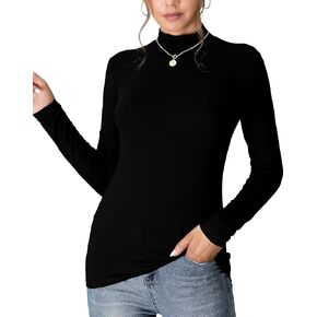 MANGDIUP Women's Mock Turtleneck Long Sleeve Sleeveless Pullover Tops Slim Fit Basic T-Shirts